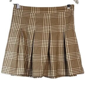 Hollister Mini Pleated Tennis Skirt Women's Sz M Brown Plaid Elastic‎ Waist